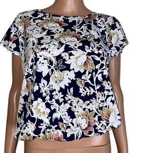SJS Blouse top floral textured elastic waist Petite Large black & white